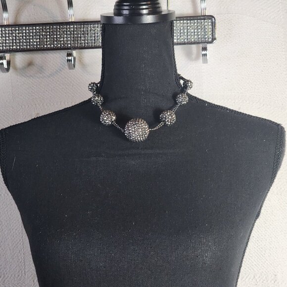 JLO Jennifer Lopez Black Gray Rhinestone Sparkle Balls Beads Choker 16" Necklace - Picture 4 of 16